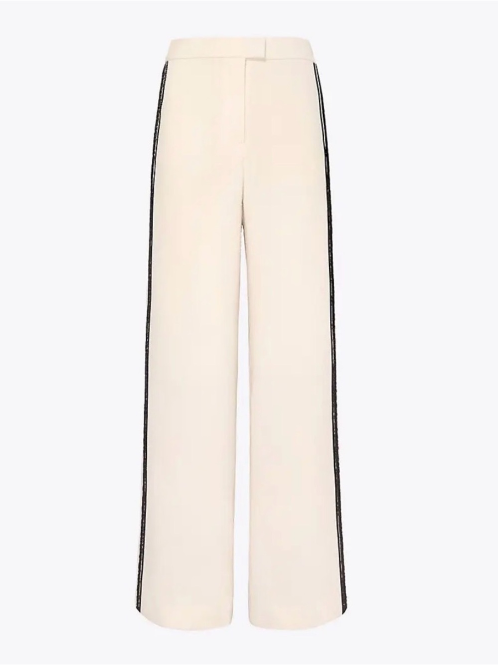 Tory Burch Cara Cream Wide-Leg Trousers with Black Side Stripe